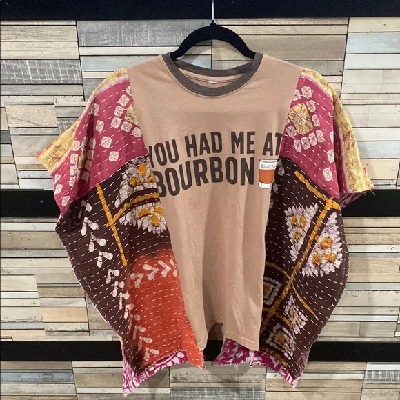 DANIELLE. Upcycled boho Bourbon graphic & Kantha top/poncho, by Susie. - Picture 1 of 6